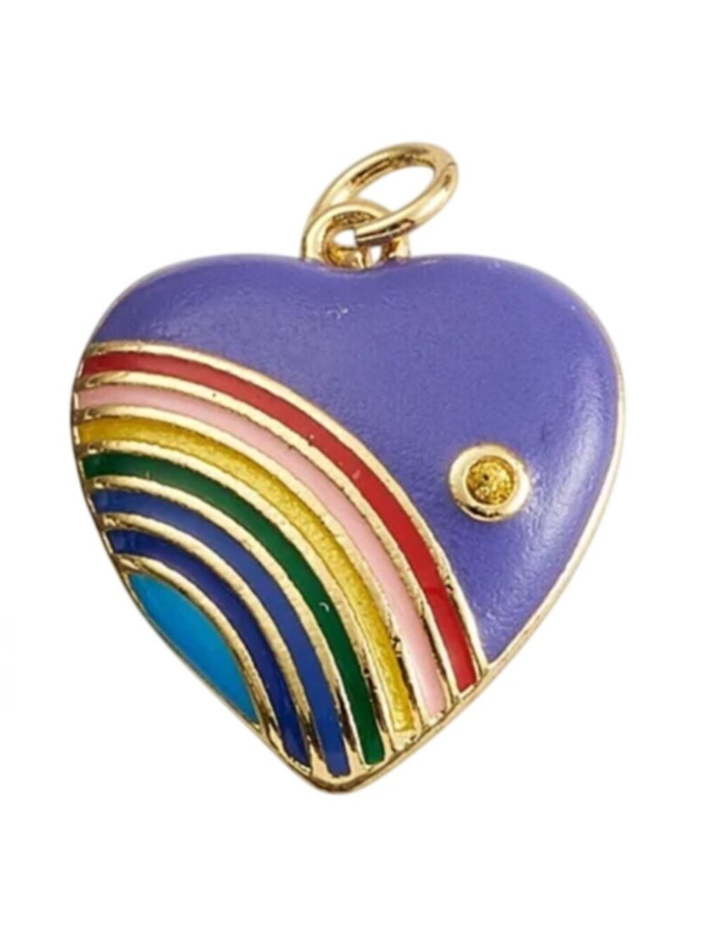 Violet Enamel Rainbow Heart Pendant Gold Tone